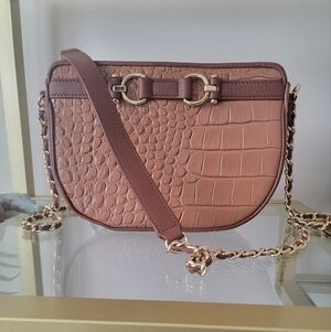 NWOT Talbots Brown Leather Crocodile Crossbody Bag/ Purse